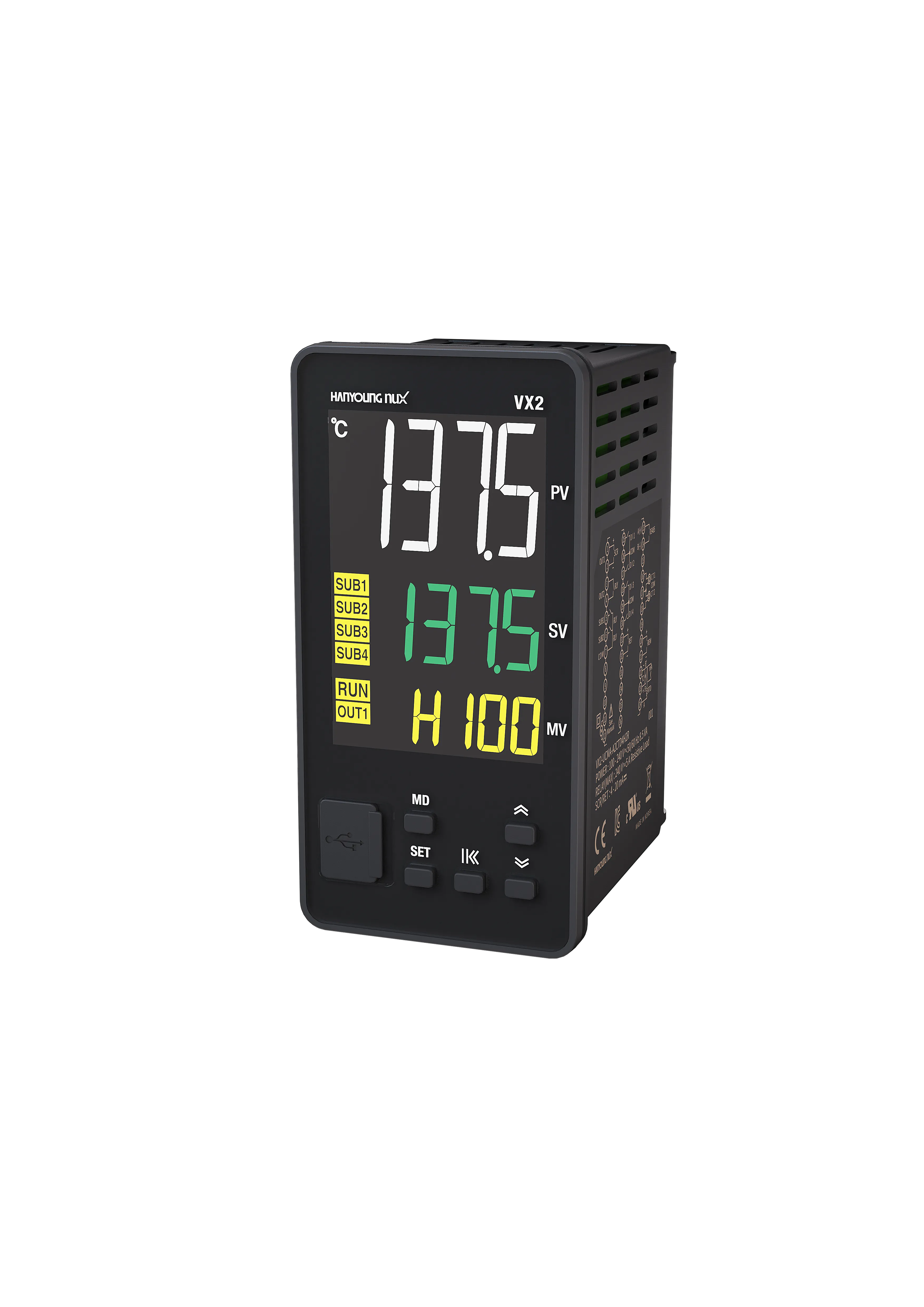 VX2-USND-A2CH1, Temp Controller, 48x96mm, 24VDC, Multirange Input, SSR Output, 2 Alarms