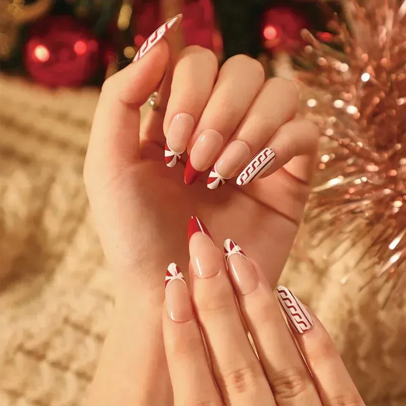 Wenkouban-24pcs Gold Powder Christmas Fake Nails Snowflake Design False Nails Art Full Cover Waterproof Removable Artificial Press on Nail