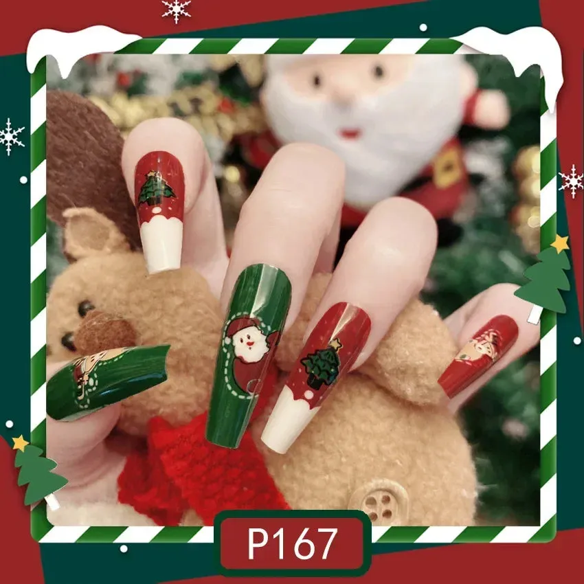 Wenkouban-24pcs Gold Powder Christmas Fake Nails Snowflake Design False Nails Art Full Cover Waterproof Removable Artificial Press on Nail