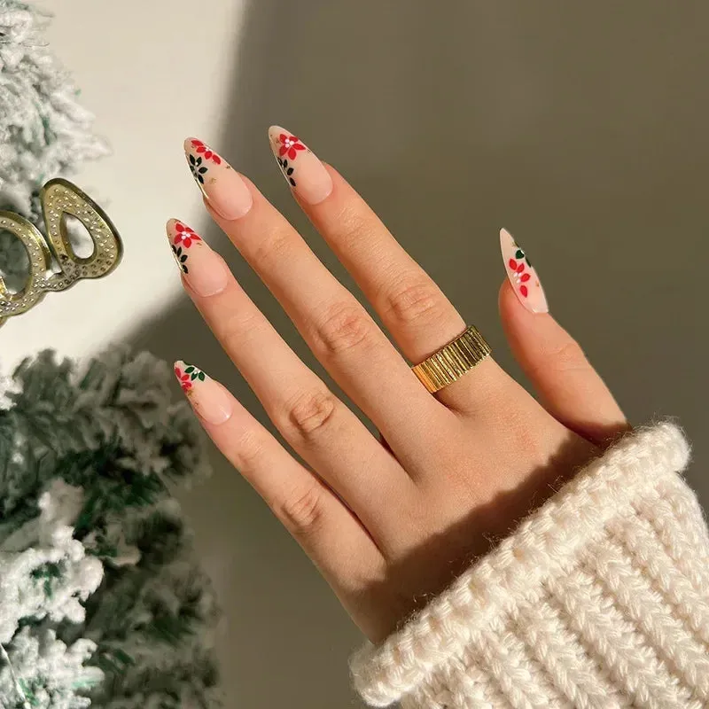 Wenkouban-24pcs Gold Powder Christmas Fake Nails Snowflake Design False Nails Art Full Cover Waterproof Removable Artificial Press on Nail