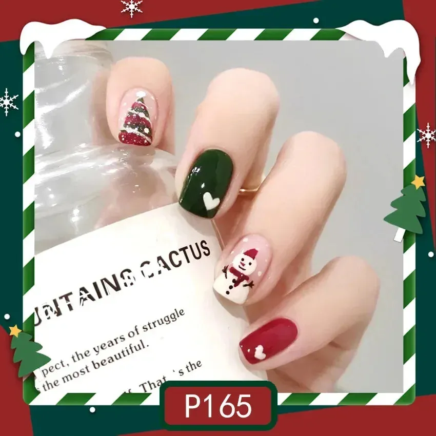Wenkouban-24pcs Gold Powder Christmas Fake Nails Snowflake Design False Nails Art Full Cover Waterproof Removable Artificial Press on Nail