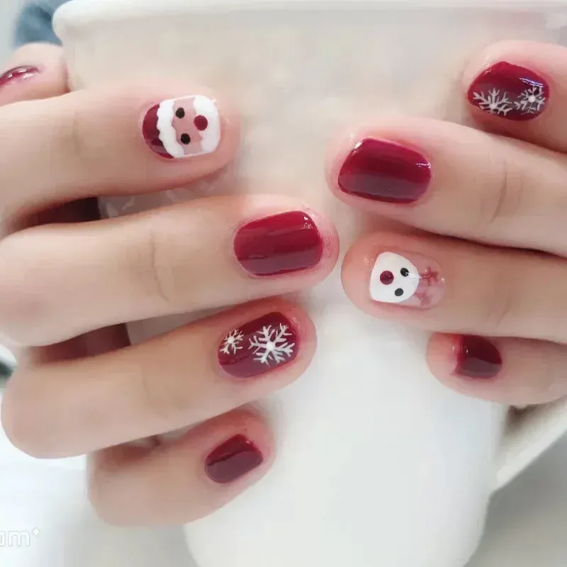 Wenkouban-24pcs Gold Powder Christmas Fake Nails Snowflake Design False Nails Art Full Cover Waterproof Removable Artificial Press on Nail