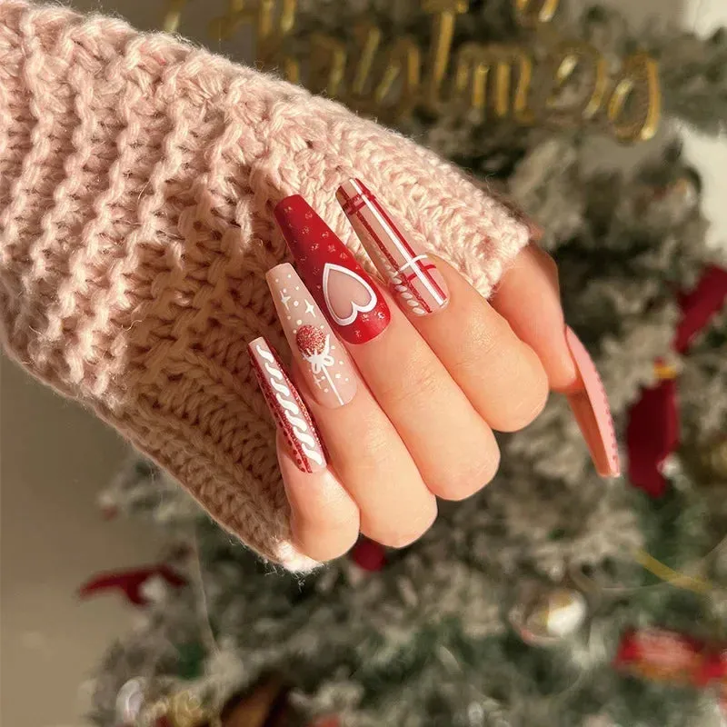 Wenkouban-24pcs Gold Powder Christmas Fake Nails Snowflake Design False Nails Art Full Cover Waterproof Removable Artificial Press on Nail