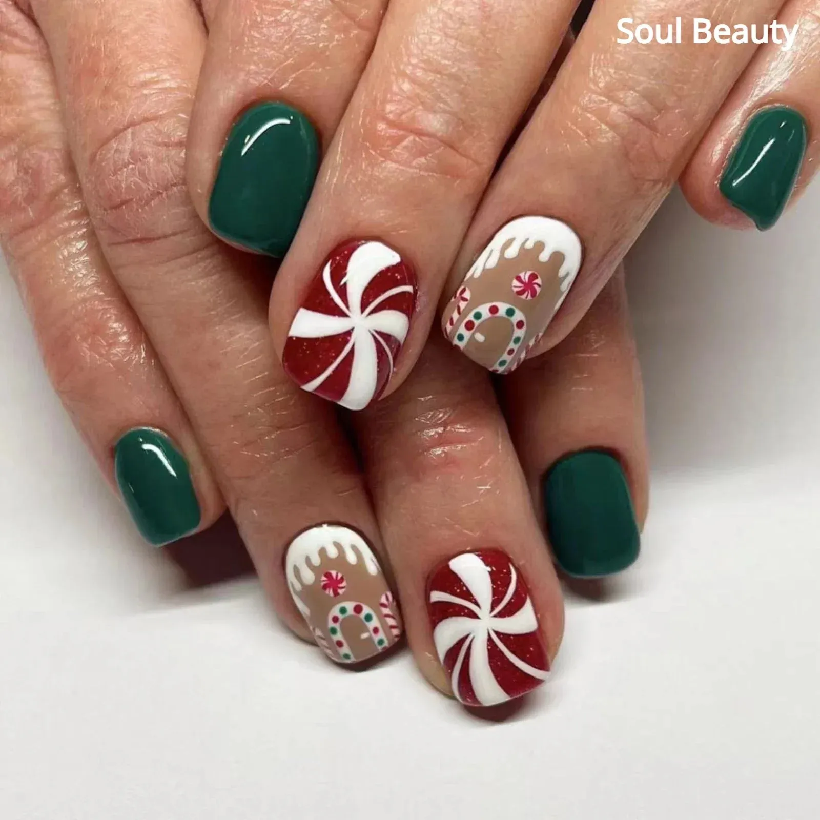 Wenkouban-24pcs Gold Powder Christmas Fake Nails Snowflake Design False Nails Art Full Cover Waterproof Removable Artificial Press on Nail