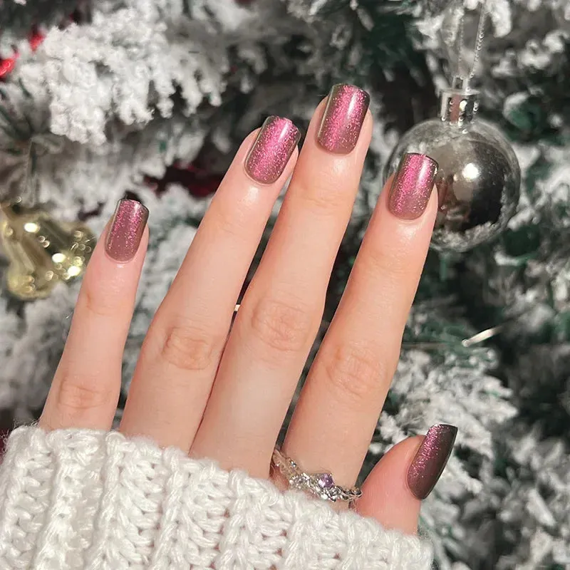 Wenkouban-24pcs Gold Powder Christmas Fake Nails Snowflake Design False Nails Art Full Cover Waterproof Removable Artificial Press on Nail
