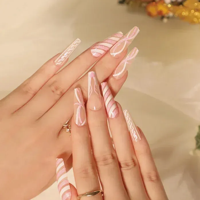 Wenkouban-24pcs Gold Powder Christmas Fake Nails Snowflake Design False Nails Art Full Cover Waterproof Removable Artificial Press on Nail