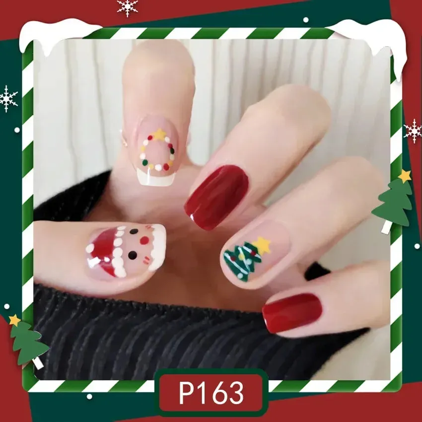 Wenkouban-24pcs Gold Powder Christmas Fake Nails Snowflake Design False Nails Art Full Cover Waterproof Removable Artificial Press on Nail