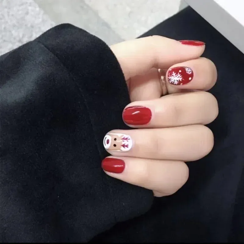 Wenkouban-24pcs Gold Powder Christmas Fake Nails Snowflake Design False Nails Art Full Cover Waterproof Removable Artificial Press on Nail