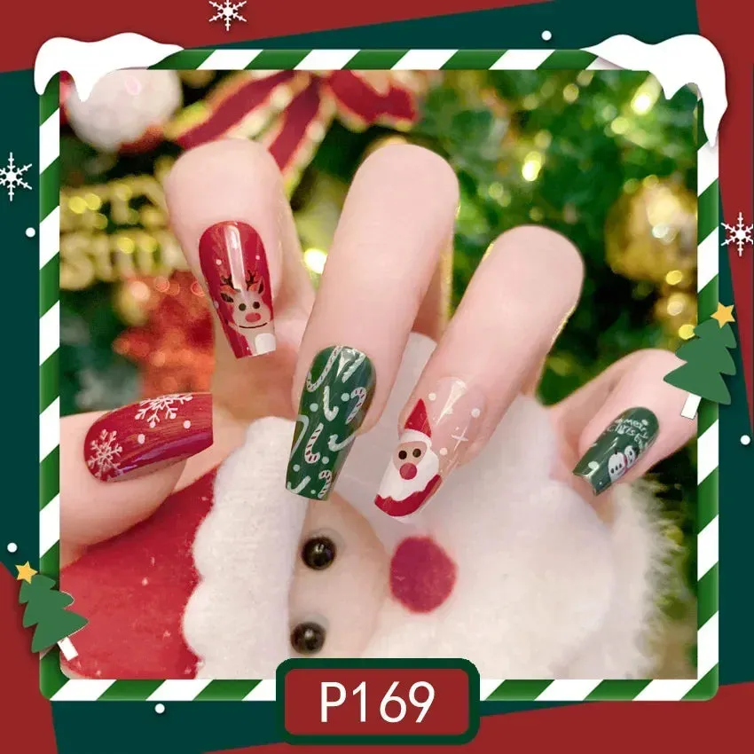 Wenkouban-24pcs Gold Powder Christmas Fake Nails Snowflake Design False Nails Art Full Cover Waterproof Removable Artificial Press on Nail