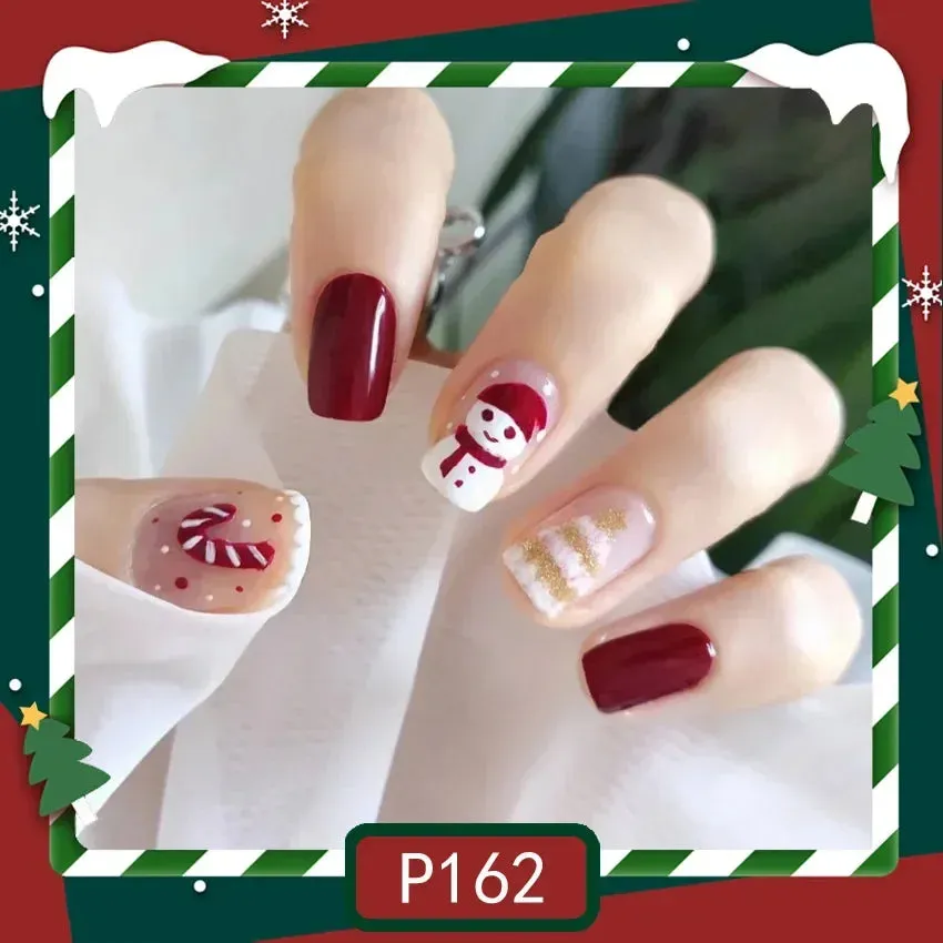 Wenkouban-24pcs Gold Powder Christmas Fake Nails Snowflake Design False Nails Art Full Cover Waterproof Removable Artificial Press on Nail