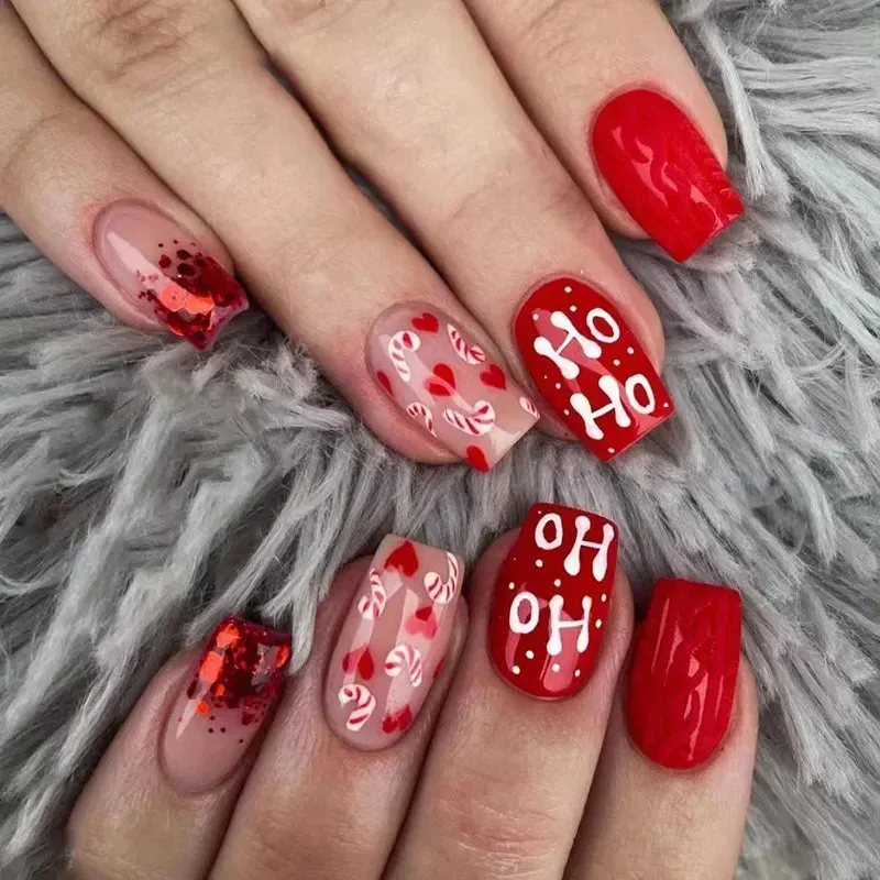 Wenkouban-24pcs Gold Powder Christmas Fake Nails Snowflake Design False Nails Art Full Cover Waterproof Removable Artificial Press on Nail