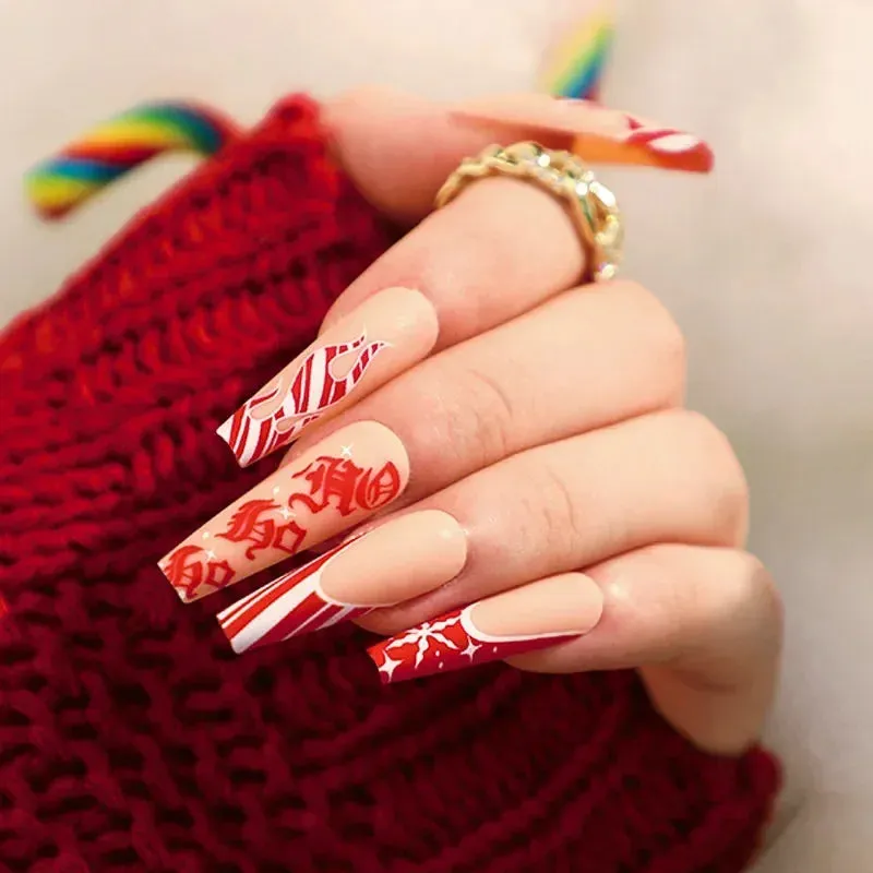 Wenkouban-24pcs Gold Powder Christmas Fake Nails Snowflake Design False Nails Art Full Cover Waterproof Removable Artificial Press on Nail