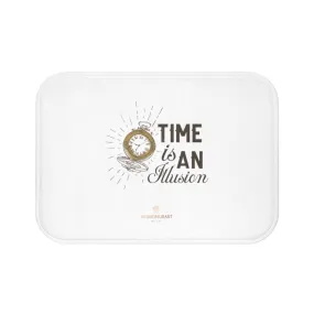 White Motivational Bath Mat, "Time Is An Illusion", Inspirational Quote Printed Bath Mat- Printed in USA