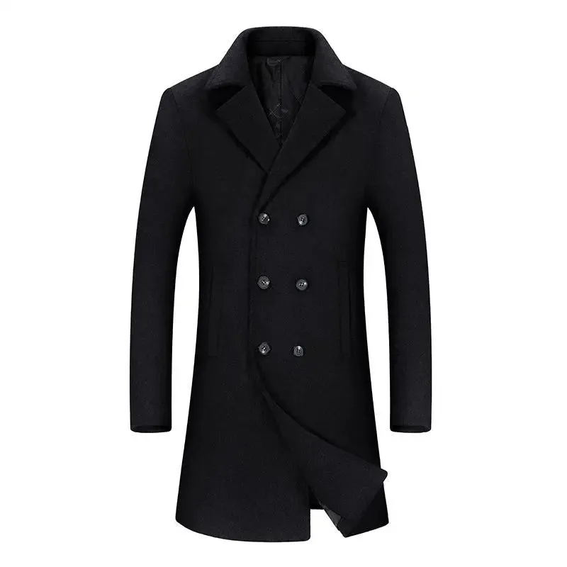 Wiaofellas Autumn And Winter New British Style Mid-length Lapel Long-Sleeved Woolen Men's Coat Solid Loose Casual Coat Fashion G100