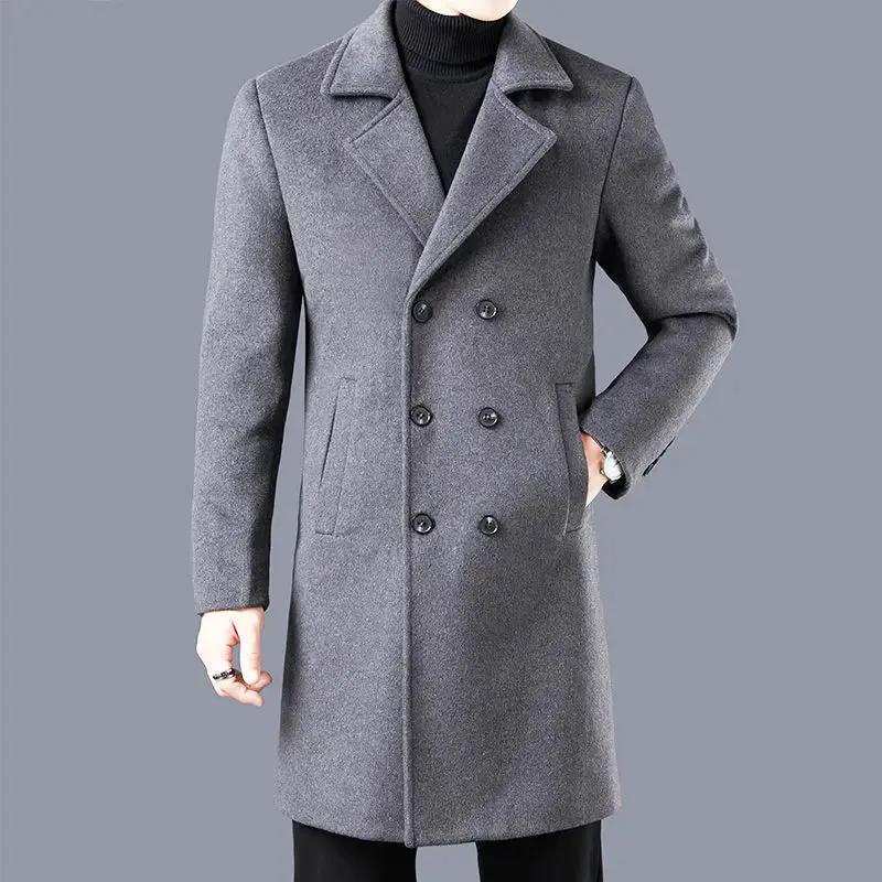 Wiaofellas Autumn And Winter New British Style Mid-length Lapel Long-Sleeved Woolen Men's Coat Solid Loose Casual Coat Fashion G100