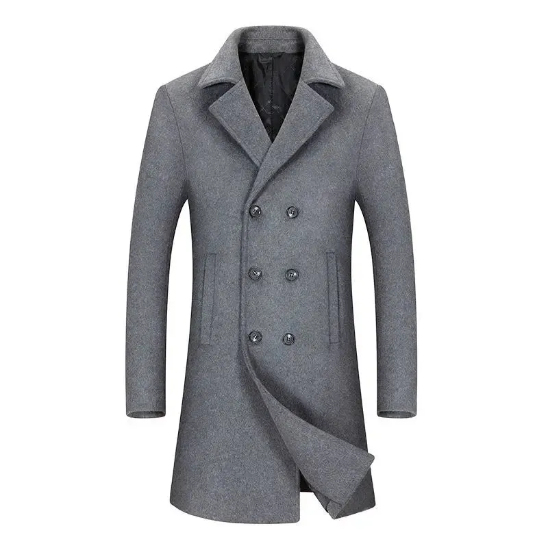 Wiaofellas Autumn And Winter New British Style Mid-length Lapel Long-Sleeved Woolen Men's Coat Solid Loose Casual Coat Fashion G100