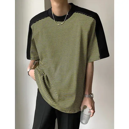 WIAOFELLAS  -  Hip Hop Loose Mens Streetwear Stripe T-shirts Casual Classic Style Summer Short Sleeves T Shirt Tees Plus Oversize E207