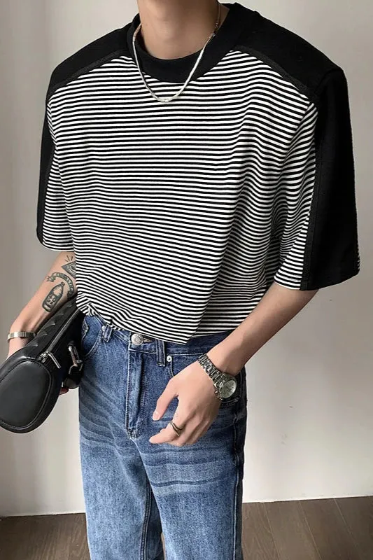 WIAOFELLAS  -  Hip Hop Loose Mens Streetwear Stripe T-shirts Casual Classic Style Summer Short Sleeves T Shirt Tees Plus Oversize E207