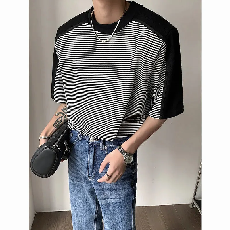 WIAOFELLAS  -  Hip Hop Loose Mens Streetwear Stripe T-shirts Casual Classic Style Summer Short Sleeves T Shirt Tees Plus Oversize E207