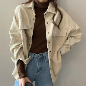 Wjczt Spring New Women Solid Corduroy Shirts Jackets Full Sleeve Turn-Down Collar Oversize Coats Casual Autumn Basic Outwear T0O901F