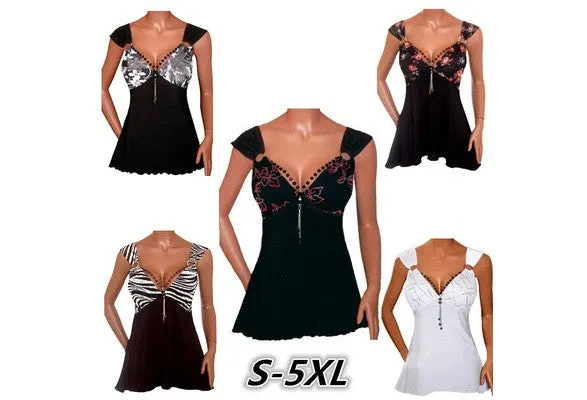 Women's Fashion Plus Size Short Sleeve V-neck Print Casual Loose Tops WZC6484