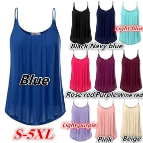 Women's Fashion Plus Size Sleeveless O-neck Pure Color Casual Loose Chiffon Tops WZC6598