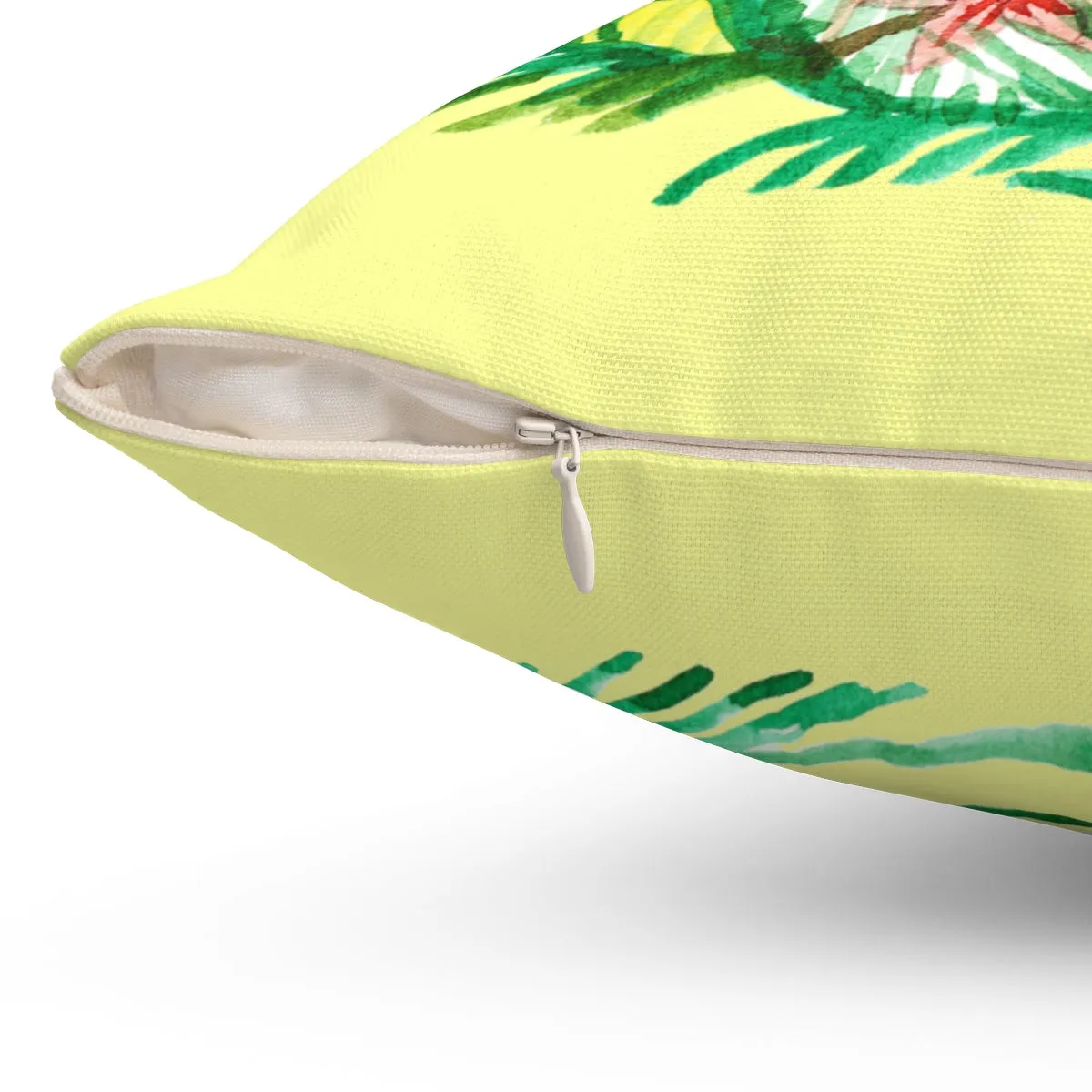 Yellow Floral Pillow, Red Floral Wreath Spun Polyester Square Decorative Pillow - Made in USA