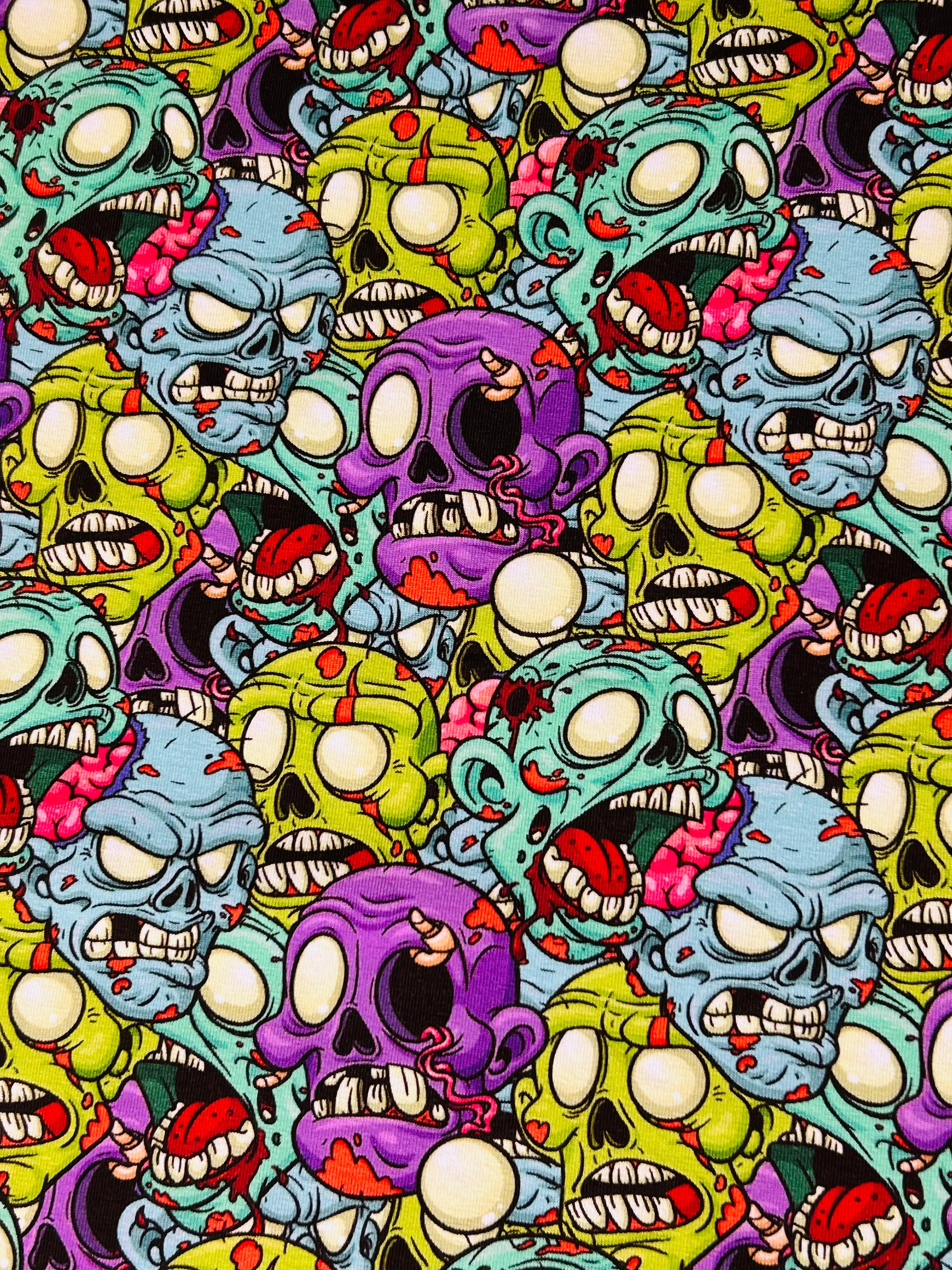 ZOMBIE SKULLS COTTON JERSEY PER METRE SALE